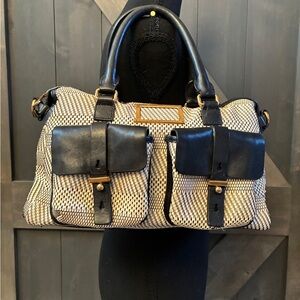 Marc By Marc Jacobs Black and Cream Rafiia Woven Satchel